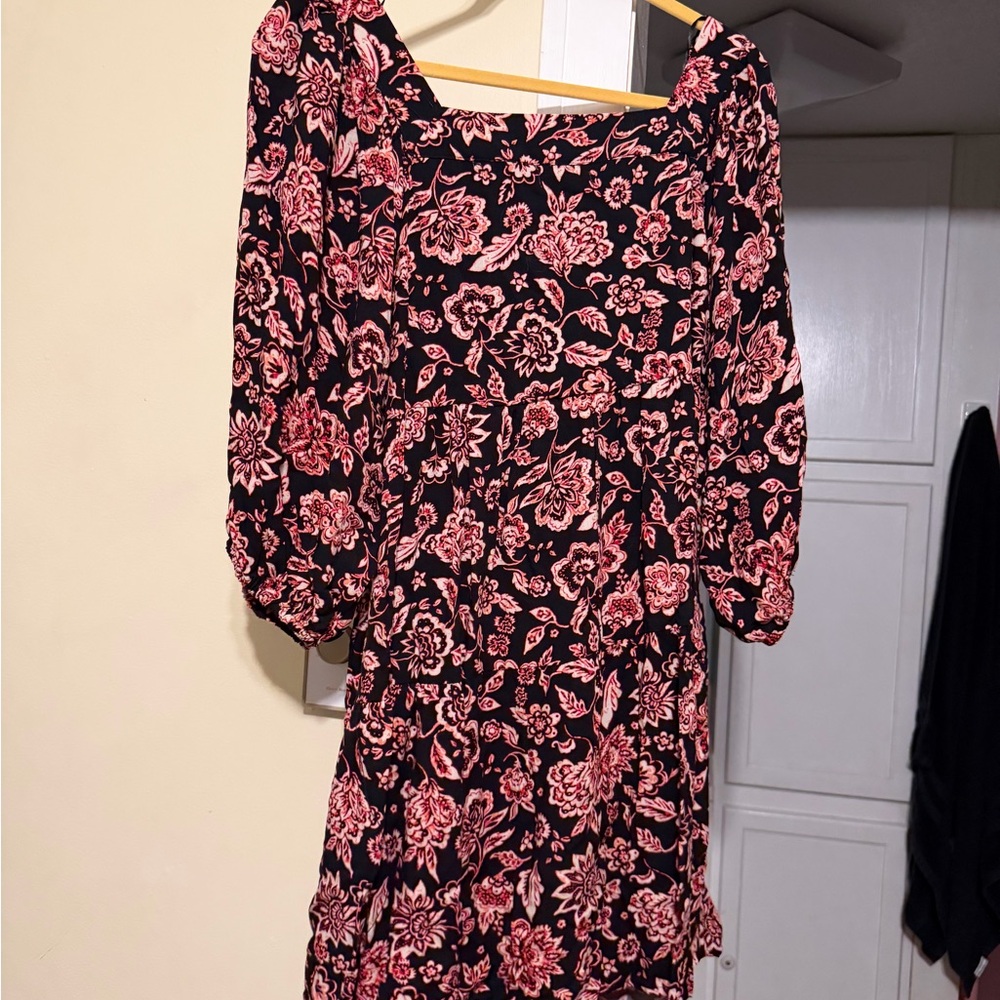 Maurices Black and Pink Floral Long Sleeve Dress